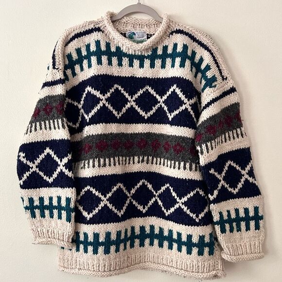 Chunky Vintage Oversized Wool Sweater, Earth Traders 1990s Preowned Excellent - Picture 1 of 9